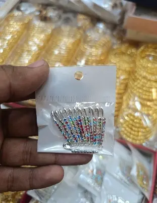 Picture of Stone safety pin-12pc/Premium quality Stone Hijab Safety pin Saree pin one Side of Safety pin - 12 Pieces
