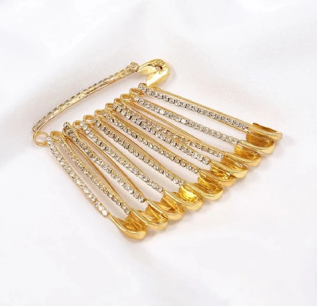 Picture of Stone safety pin-12pc/Premium quality Stone Hijab Safety pin Saree pin one Side of Safety pin - 12 Pieces