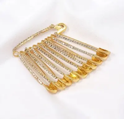 Picture of Stone safety pin-12pc/Premium quality Stone Hijab Safety pin Saree pin one Side of Safety pin - 12 Pieces