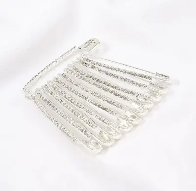 Picture of Stone safety pin-12pc/Premium quality Stone Hijab Safety pin Saree pin one Side of Safety pin - 12 Pieces