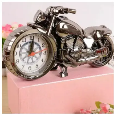 Picture of Motorcycle Design Classic Vintage Style Retro Alarm Clock Desk desktop Table Clock For Home Office Decoration - coper, Silver
