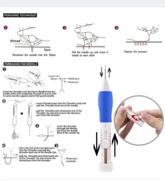 Picture of Magic Embroidery Pen Pratical Abs/Punch Needle Tool. Adjustable Needle Length Embroidery Needle Punch with 3 Sizes Needle Pen Kit Tool. - Multicolor