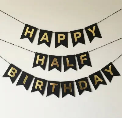 Picture of Happy Half Birthday black Card Banner With Golden for Birthday Decoration - Black