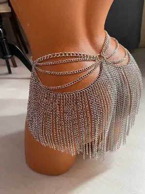 Picture of silver chain fringe skirt/metal tassel waist belt belly dance costume - Silver