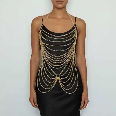 Picture of Chest Chain Body Chain Harness Waist Jewellery  for party/expensive Body Chain Jewellery set - Gold