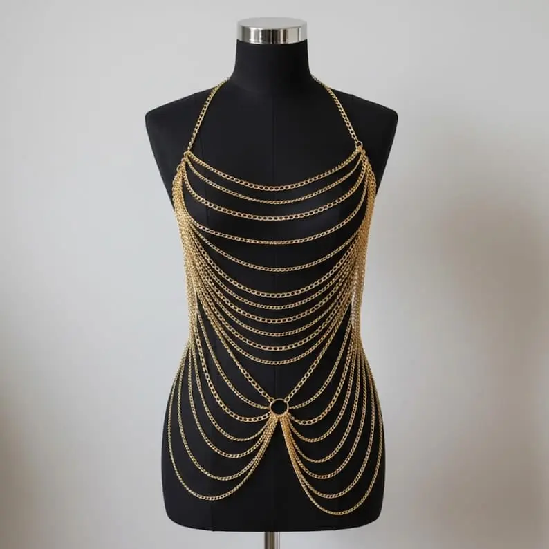 Picture of Chest Chain Body Chain Harness Waist Jewellery  for party/expensive Body Chain Jewellery set - Gold