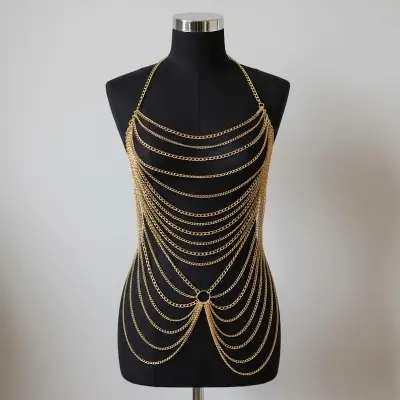Picture of Chest Chain Body Chain Harness Waist Jewellery  for party/expensive Body Chain Jewellery set - Gold