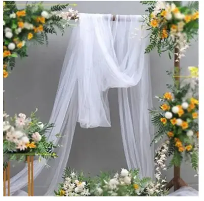 Picture of 10 feet White Crystal Organza Tulle Sheer Fabric Backdrop Curtains for Wedding Bridal Shower Birthday Party Event Decorations