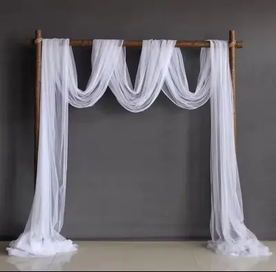 Picture of 10 feet White Crystal Organza Tulle Sheer Fabric Backdrop Curtains for Wedding Bridal Shower Birthday Party Event Decorations