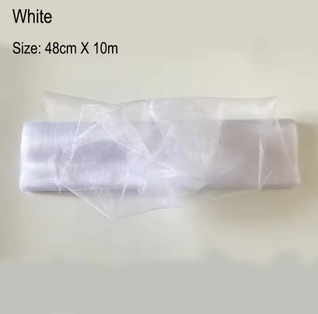 Picture of 10 feet White Crystal Organza Tulle Sheer Fabric Backdrop Curtains for Wedding Bridal Shower Birthday Party Event Decorations