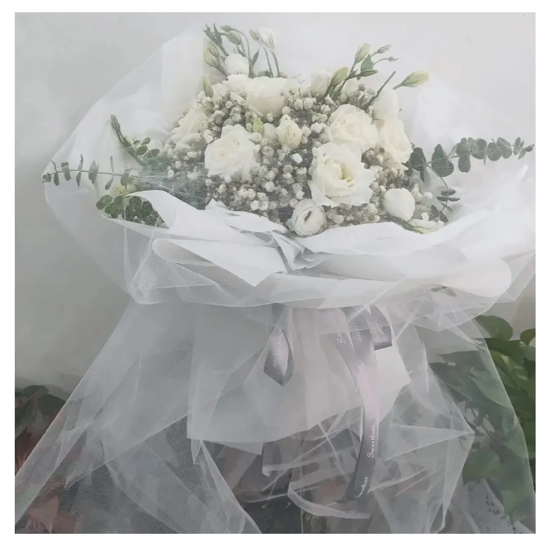 Picture of 10 feet White Crystal Organza Tulle Sheer Fabric Backdrop Curtains for Wedding Bridal Shower Birthday Party Event Decorations