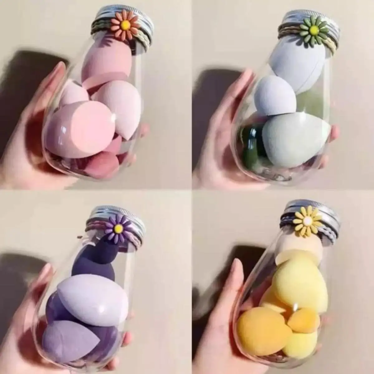 Picture of 6pcs set Beauty Blender Makeup Sponge Blending Puff Flawless Powder Smooth Beauty Sponge Floral Jar