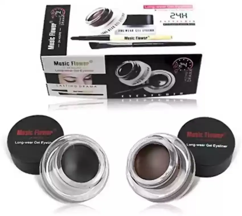 Picture of Music Flower 4In1 2-color Black + Brown Gel Eyeliner Makeup Waterproof Eye Liner Kit Eye Makeup Tool With Brush 24H Long Lasting Eyeliner Gel - Kajol Multicolor