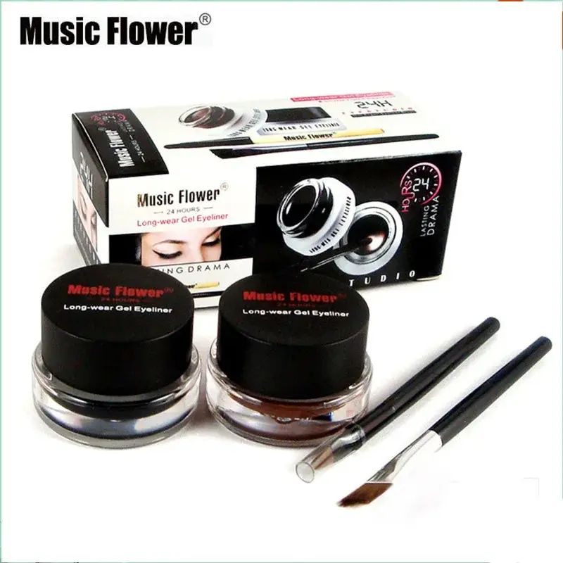 Picture of Music Flower 4In1 2-color Black + Brown Gel Eyeliner Makeup Waterproof Eye Liner Kit Eye Makeup Tool With Brush 24H Long Lasting Eyeliner Gel - Kajol Multicolor
