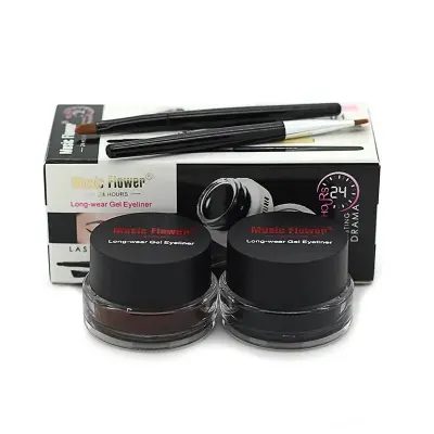 Picture of Music Flower 4In1 2-color Black + Brown Gel Eyeliner Makeup Waterproof Eye Liner Kit Eye Makeup Tool With Brush 24H Long Lasting Eyeliner Gel - Kajol Multicolor