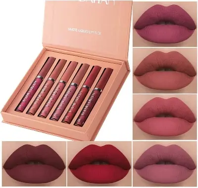 Picture of 6 Colors Long Lasting Velvet Lips Tint Liquid Lipsticks Waterproof Non-Stick Cup Lipgloss Gift Set A & B