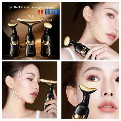 Picture of 3 In 1 Vibrating Beauty Massager for Face, Eye, Neck Massage Introducer Lifting EMS Skin Rejuvenation Anti Aging Skin Care Tool - Face Massager