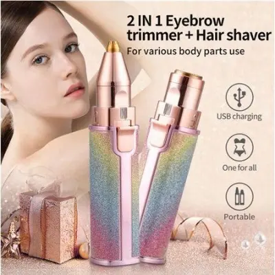 Picture of 2 IN 1 Rechargeable Electric Eyebrow Trimmer Epilator Female Body Facial Lipstick Shape Hair Removal Mini Painless Razor Shaver
