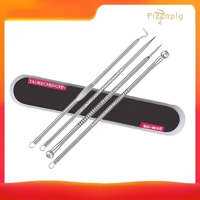 Picture of 4pcs Professional Pimple Popper Tool Kit Set With Comedone Extractor, Milia Removal Tool, Blackhead Tweezers, And Whitehead Remover Tool, Spot Treatment Acne Set - Black Head Remover