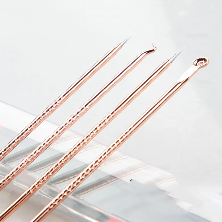 Picture of 4pcs Professional Pimple Popper Tool Kit Set With Comedone Extractor, Milia Removal Tool, Blackhead Tweezers, And Whitehead Remover Tool, Spot Treatment Acne Set - Black Head Remover