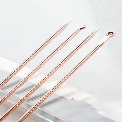 Picture of 4pcs Professional Pimple Popper Tool Kit Set With Comedone Extractor, Milia Removal Tool, Blackhead Tweezers, And Whitehead Remover Tool, Spot Treatment Acne Set - Black Head Remover