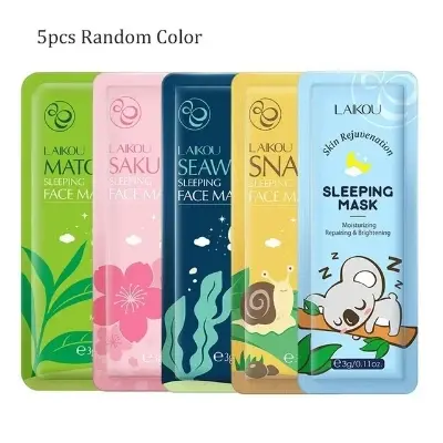 Picture of 5PCS Laikou Sakura Snail Seaweed Matcha No Washing Sleeping Mask Cream Hydrating Face Mask Deeply Nourishing Skin Care Portable
