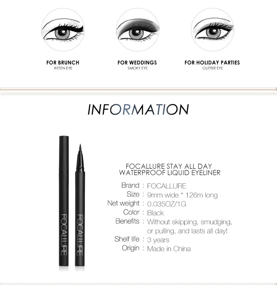 Picture of Focalure Professional Black Liquid Eyeliner Long-lasting Waterproof Quick-dry Eye Liner Pencil Pen Makeup Beauty Cosmetics Tool