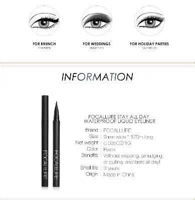 Picture of Focalure Professional Black Liquid Eyeliner Long-lasting Waterproof Quick-dry Eye Liner Pencil Pen Makeup Beauty Cosmetics Tool