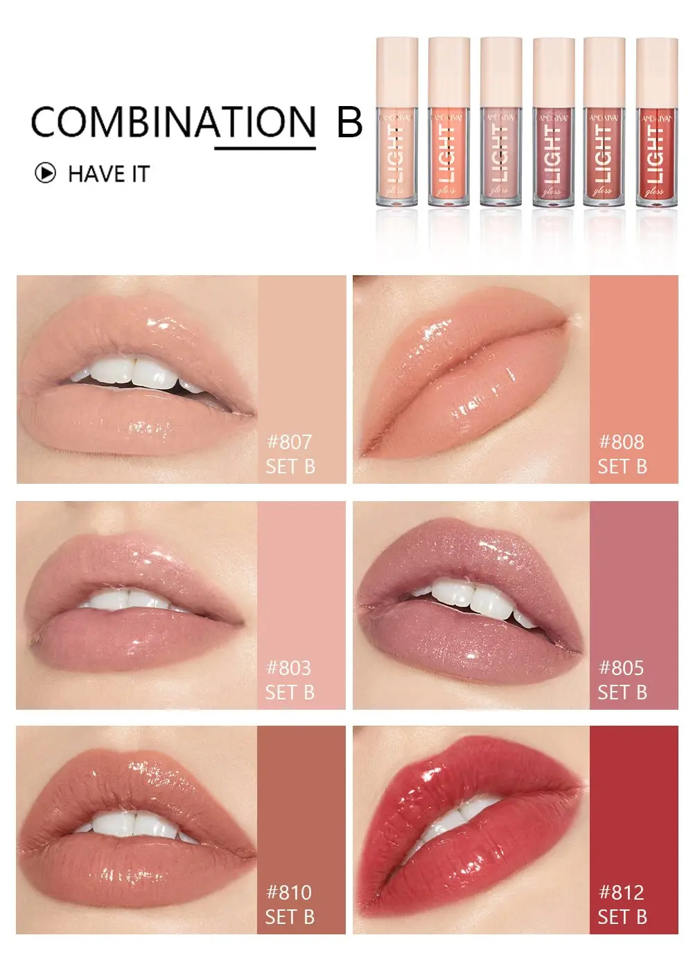Picture of Handaiyan Light Gloss Lipstick 6 Shades Lip Gloss, Clear Lip Gloss, Liquid Lipstick  (Set B Gloss)