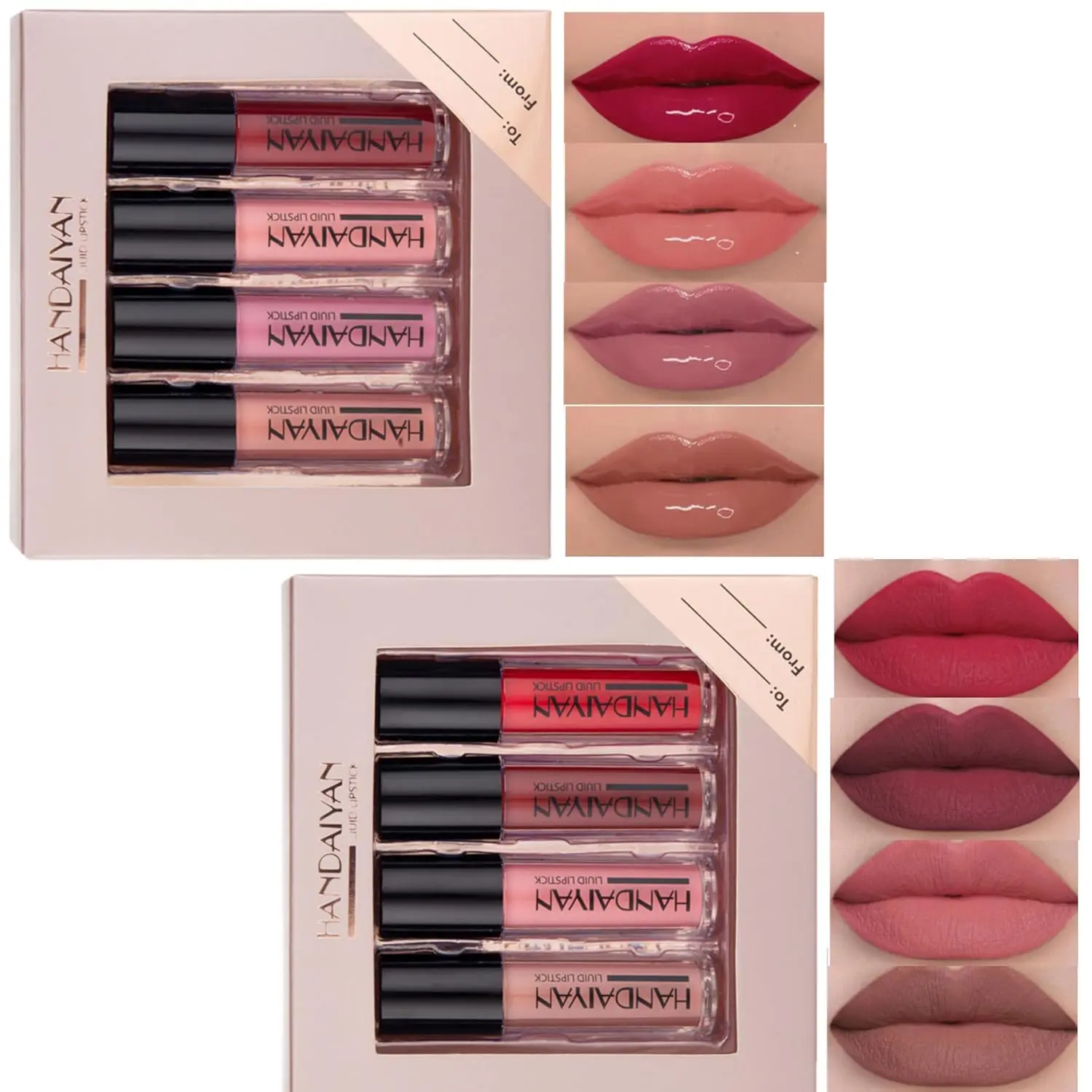 Picture of Handaiyan 4 Colours Glossy Liquid Lipstick Set - Long-Lasting Waterproof And Smudge Proof Lipgloss Liquid Lipsticks - Set 01