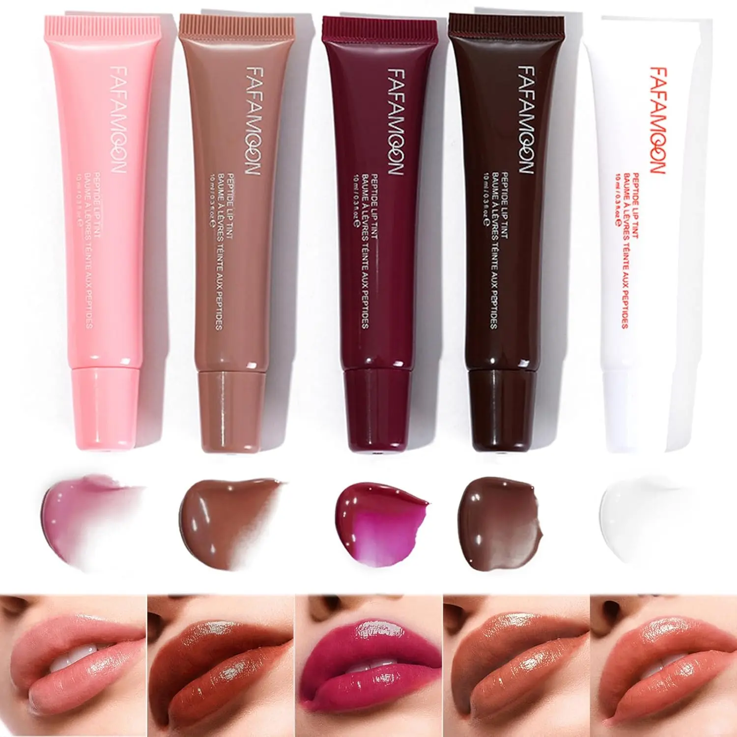 Picture of Fafamoon Long Lasting Lip Gloss, Fafamoon Peptide Lip Tint, 5 Colors Hydrating Lip Gloss Hydrating Moisturizing Lips, Lip Glaze Not Sticky & Dries Quickly Plumping Lip Oil