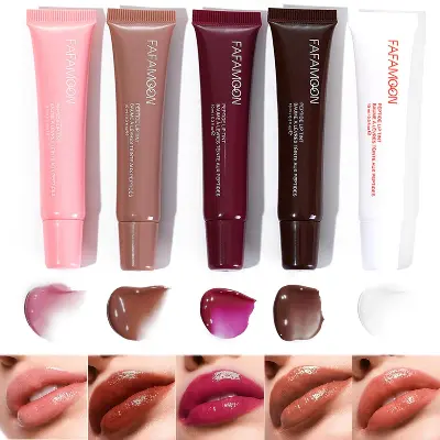 Picture of Fafamoon Long Lasting Lip Gloss, Fafamoon Peptide Lip Tint, 5 Colors Hydrating Lip Gloss Hydrating Moisturizing Lips, Lip Glaze Not Sticky & Dries Quickly Plumping Lip Oil