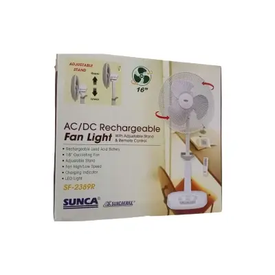 Picture of Sunca 2389R Rechargeable fan, Size: 16 inch, With Remote White