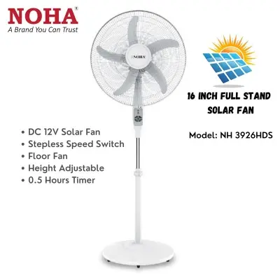 Picture of Noha 16 inch Full Stand Solar Fan, 12v DC, Model: NH 3926HDS, DC fan White