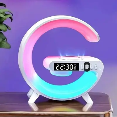 Picture of Bluetooth compatible Speaker LED Alarm Clock RGB Colorful Atmosphere Night Light Lamp Sunrise Simulation Wake Up Phone Charger (White)