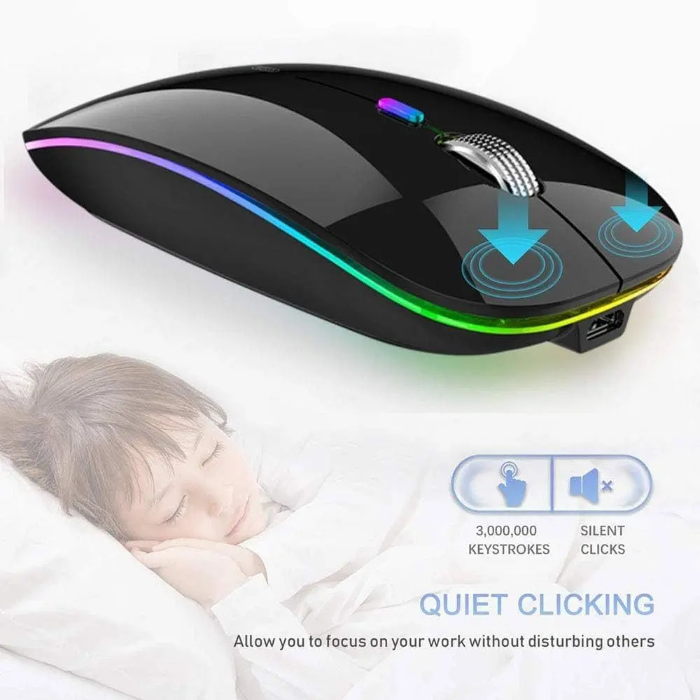 Picture of 2.4GHz Bluetooth Wireless Optical Mouse USB Rechargeable RGB Mice for PC Laptop (Black)