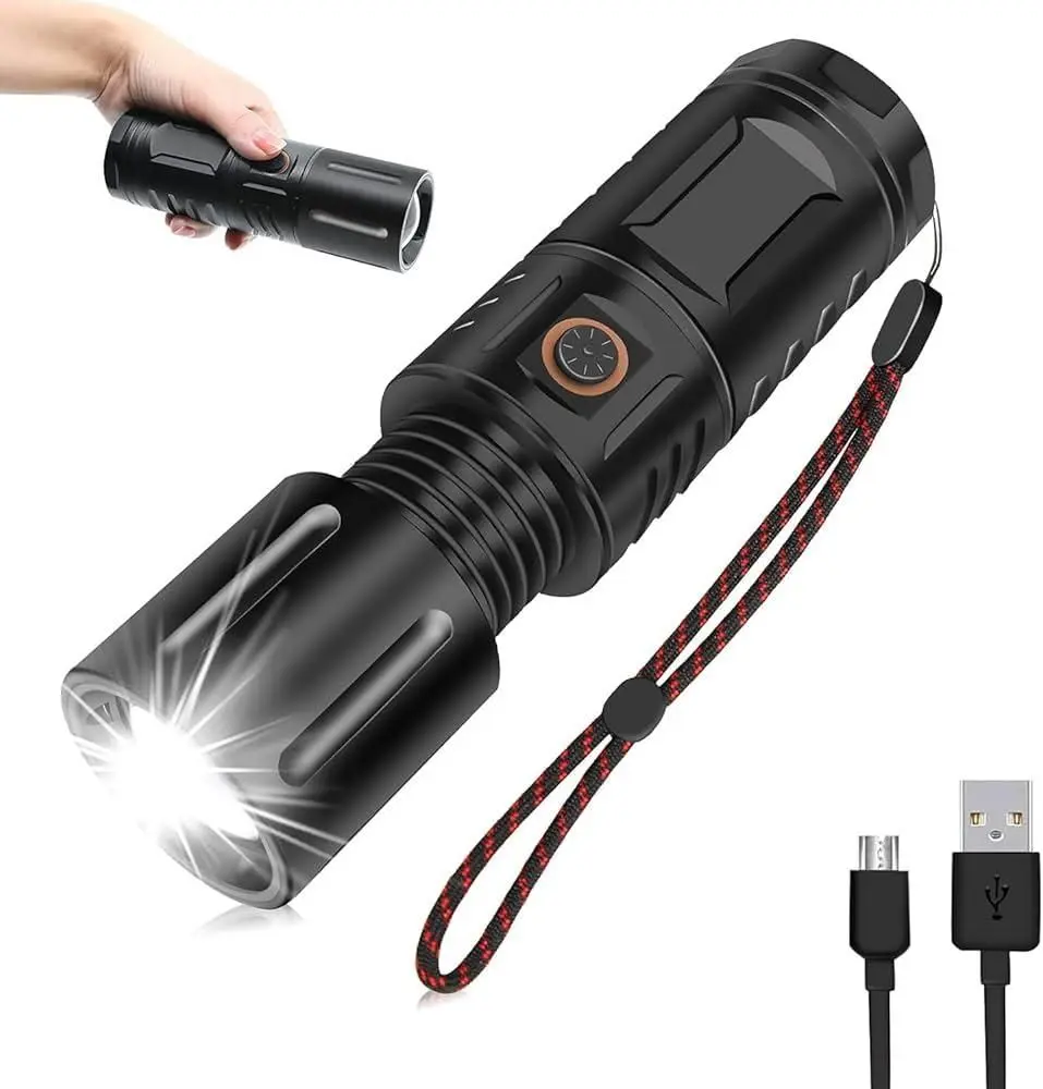Picture of Rechargeable Waterproof Zoom LED Flashlight USB Zambo light With Power Bank (Black)
