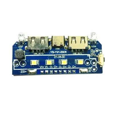 Picture of Dual USB Type C Power Bank Circuit 5v 2A / 1A With Dual LED Light and 4 Level LED Indicator Diy Circuit Board(Blue)