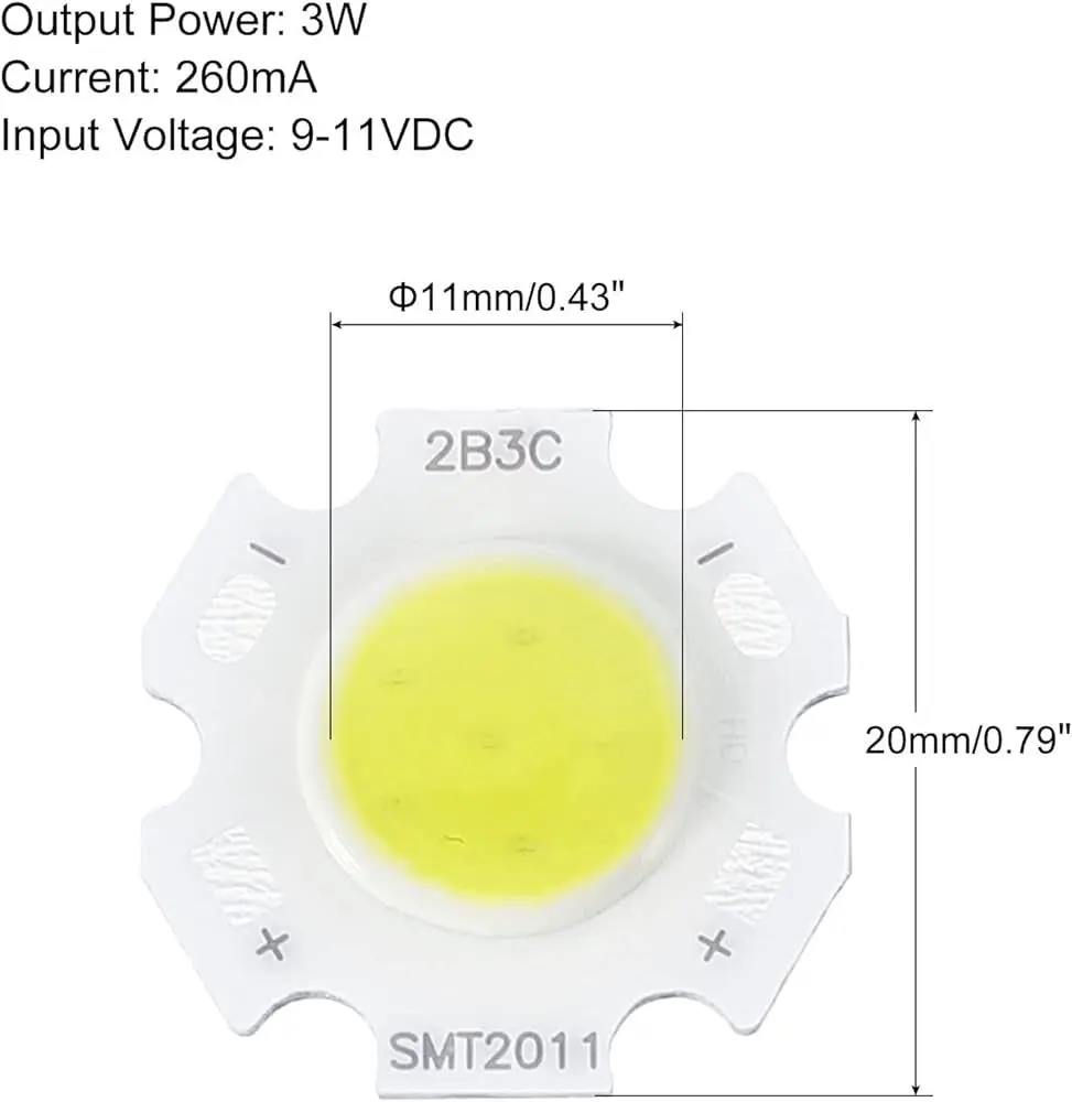 Picture of White 3W LED SMD Chip DC 9-12V 2B3C With Metal Plate Heatsink Heat Sink Aluminum Base 20mm PCB(White)
