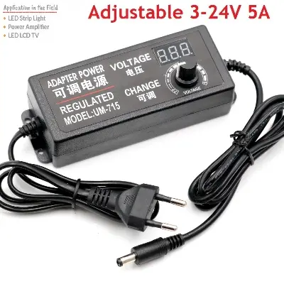 Picture of Adjustable Dc 3v-24V 5A Adapter With Led Voltmeter For Laptops, Notebooks Power Supply Ac 220V To Dc 3V-24V Lighting Power Supply For Led Light Dc Motor Audio Amplifier - Multi Plug(Black)