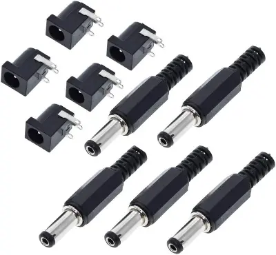 Picture of DC Male Jack and Female Socket Combo Pack - 2.1mm - Set of 10pcs / 5Pair  Convenient Power Connectors for Various Applications(Black)