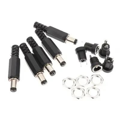 Picture of DC Male Jack and Female Socket Round Combo Pack - 2.1mm - Set of 10Pcs / 5Pair | Convenient Power Connectors for Various Applications(Black)
