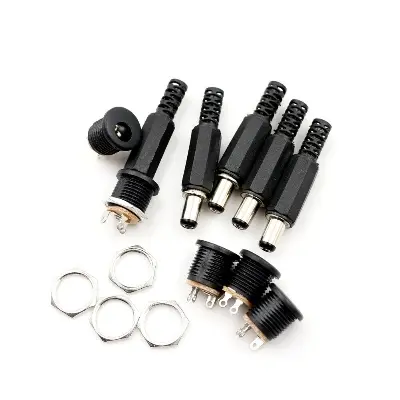 Picture of DC Male Jack and Female Socket Round Combo Pack - 2.1mm - Set of 10Pcs / 5Pair | Convenient Power Connectors for Various Applications(Black)