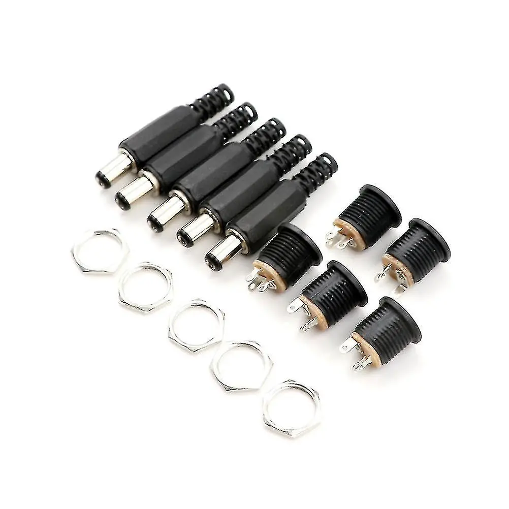 Picture of DC Male Jack and Female Socket Round Combo Pack - 2.1mm - Set of 10Pcs / 5Pair | Convenient Power Connectors for Various Applications(Black)