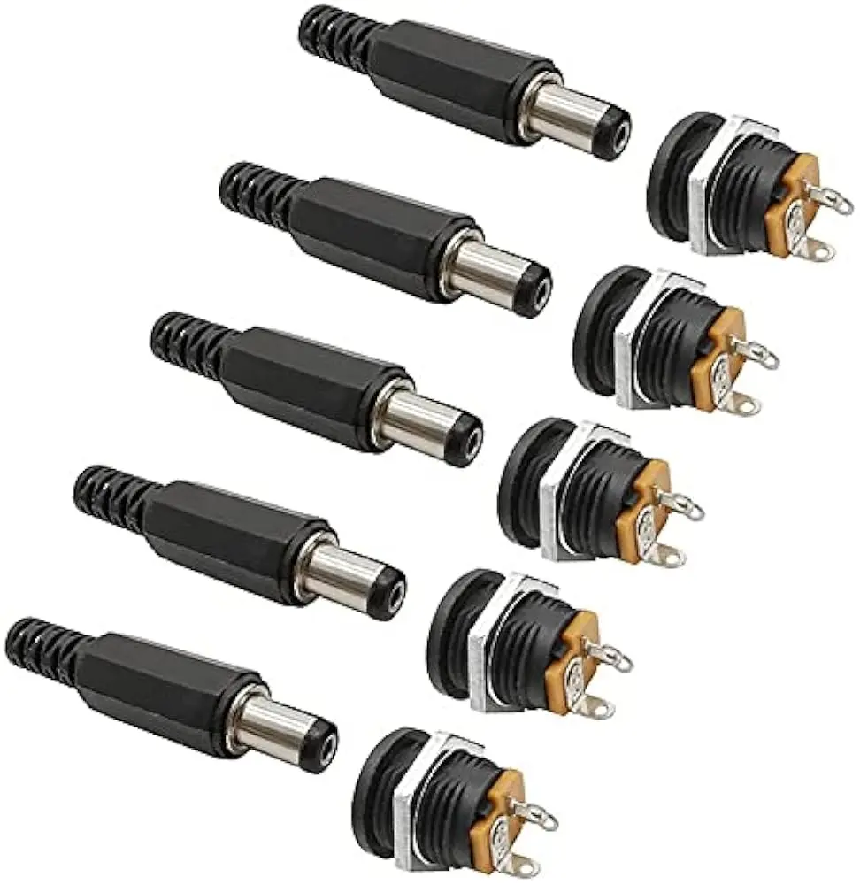 Picture of DC Male Jack and Female Socket Round Combo Pack - 2.1mm - Set of 10Pcs / 5Pair | Convenient Power Connectors for Various Applications(Black)