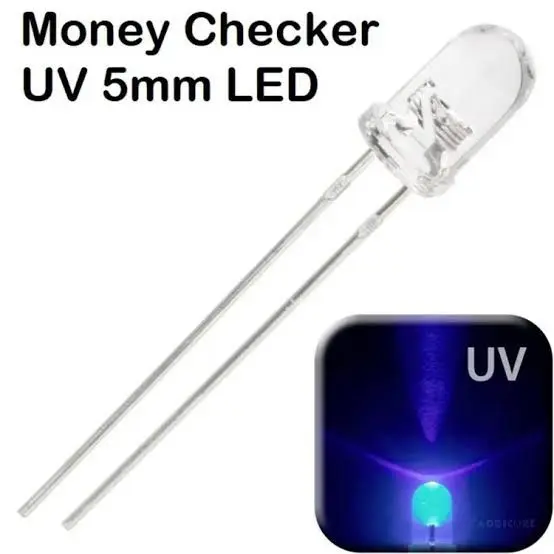 Picture of 10Pcs- UV Money Checker LED Ultra Bright Clear Transparent DC 3V 20mA 5mm UV LED Diode Lights Emitting Diodes(Violet)