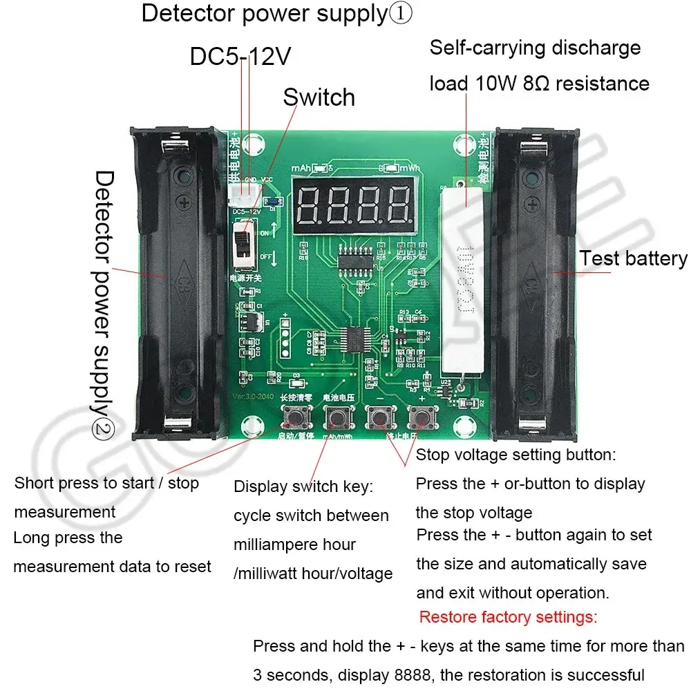Picture of XH-M240 18650 Lithium Battery Capacity mAH Tester Module(Green)
