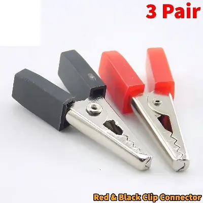 Picture of 3 Pair - 35mm Red and Black Plastic Handle Alligator Clips Connector()