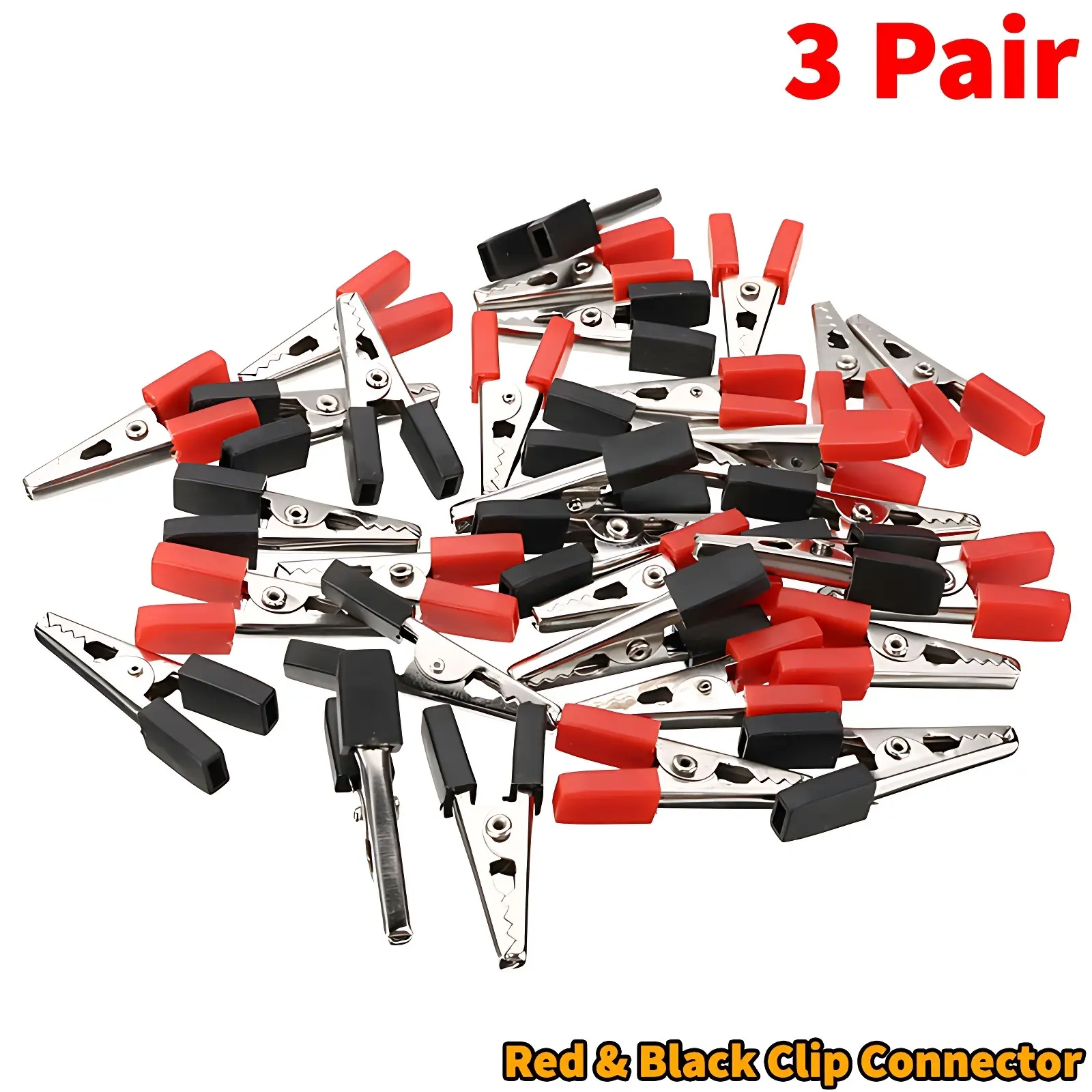 Picture of 3 Pair - 35mm Red and Black Plastic Handle Alligator Clips Connector()