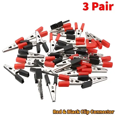 Picture of 3 Pair - 35mm Red and Black Plastic Handle Alligator Clips Connector()